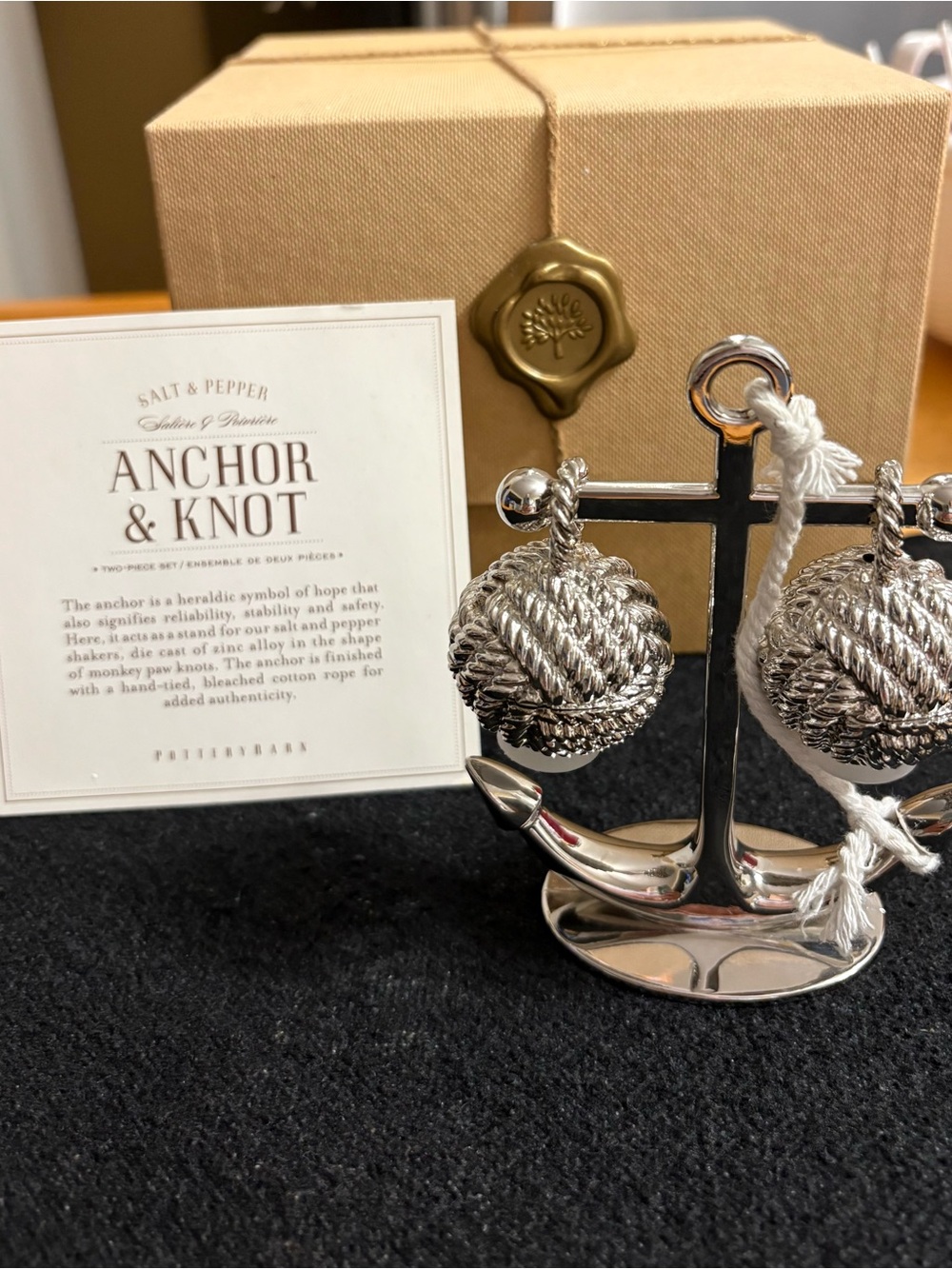 Pottery Barn Anchor & Knot Salt and Pepper Set with White Rope